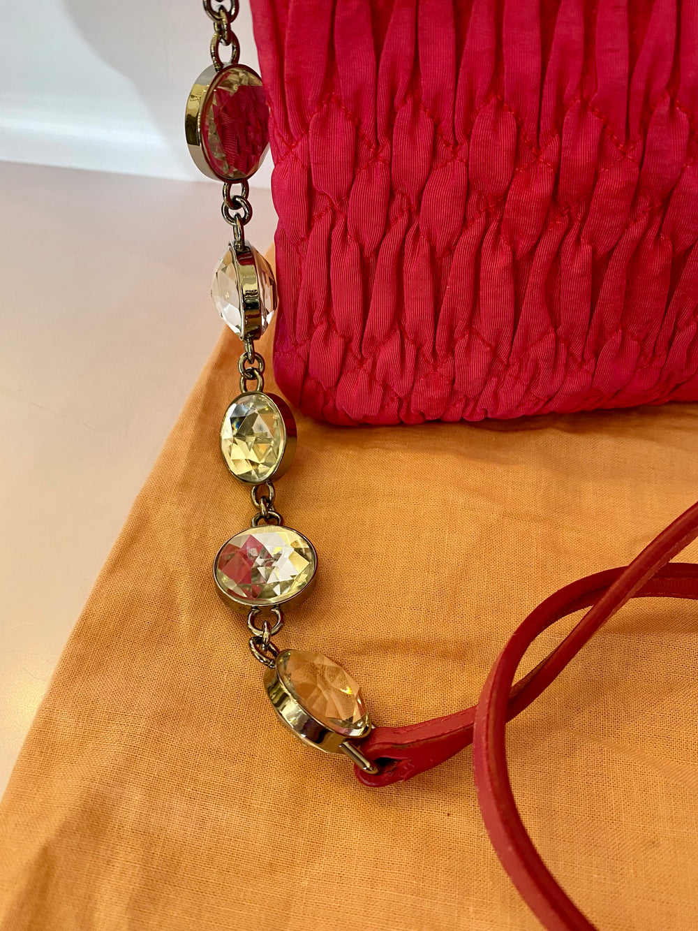 Pre Loved Miu Miu Pink Cotton Crystal Shoulder /Clutch Bag