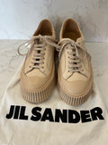 Pre Loved Jill Sander beige leather platform sneakers size UK 4 fits UK 5