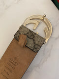 Pre Loved Gucci GG Leather Belt with Pale Gold GG Buckle Size 90cm