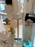 Chanel Gold Tone Diamante CC Earrings