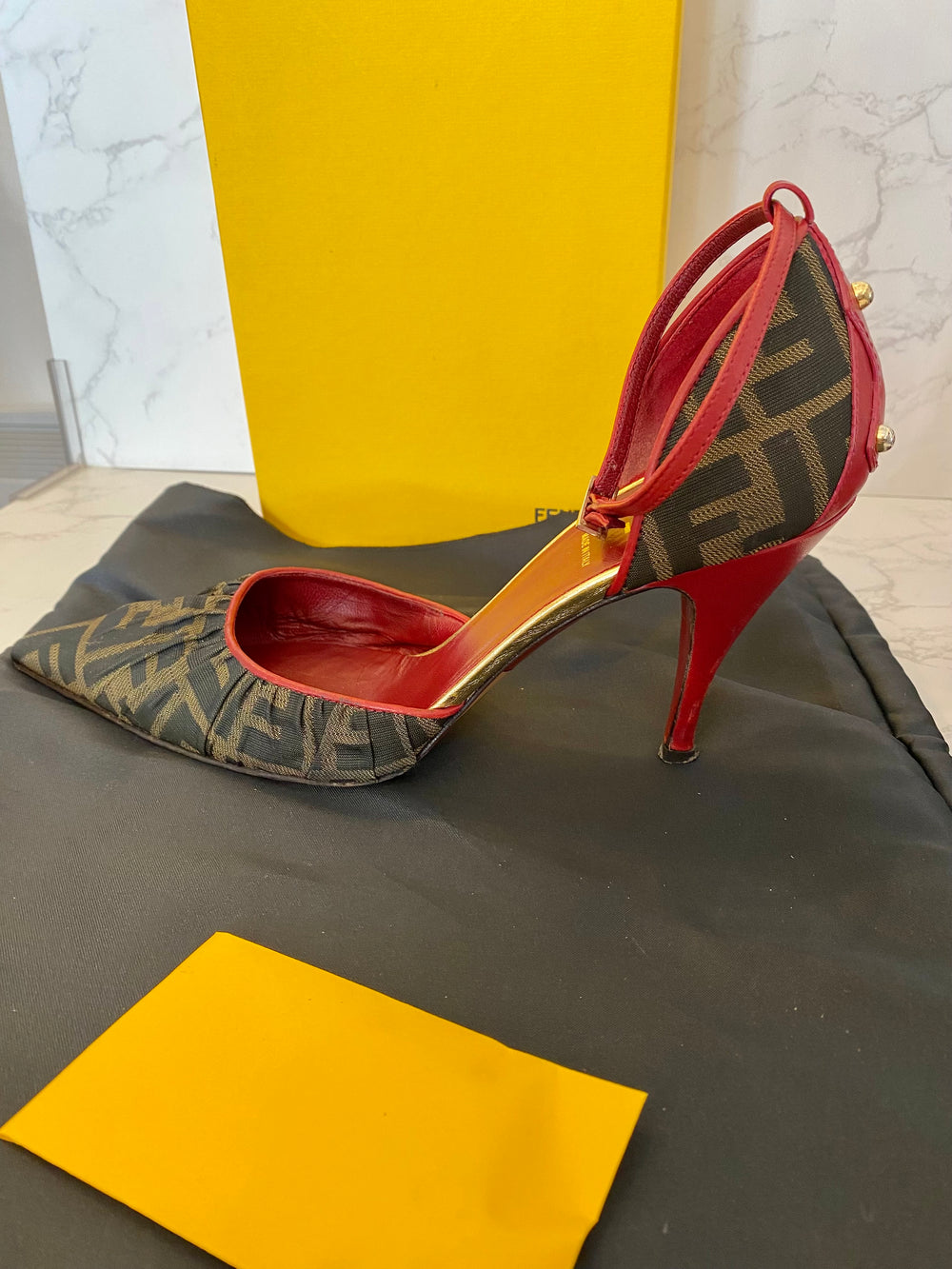 Preloved Fendi Zucca Pointed Toe Ankle Strap Heels  UK6.5