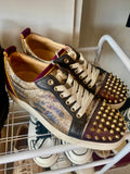 Christian Louboutin Louis Junior Spikes in Burgundy Metallic UK5