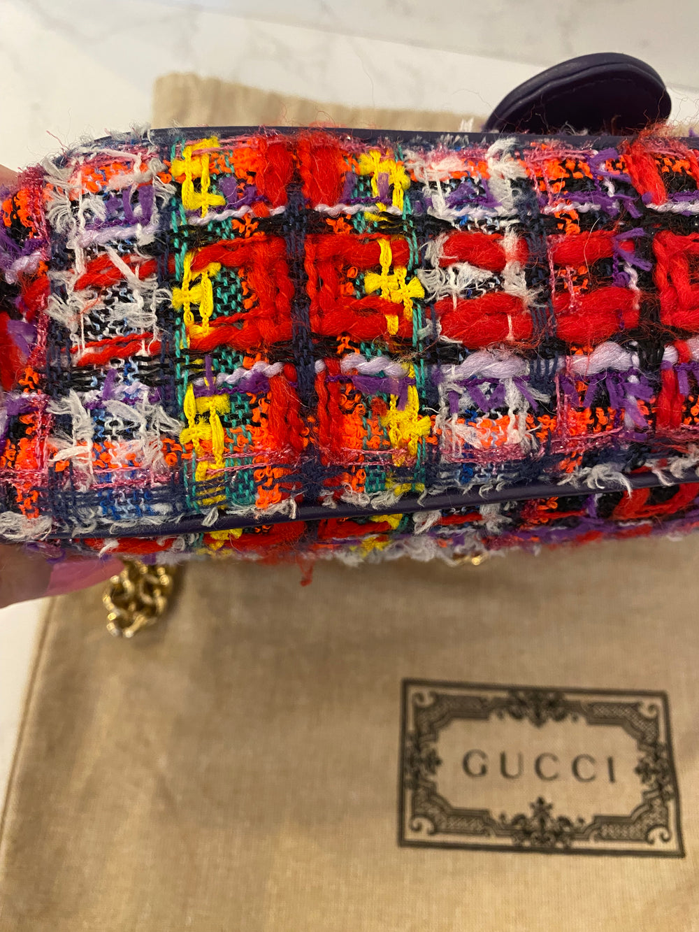 Pre Loved Gucci Marmont Flap Tweed Shoulder/Crossbody (excellent)