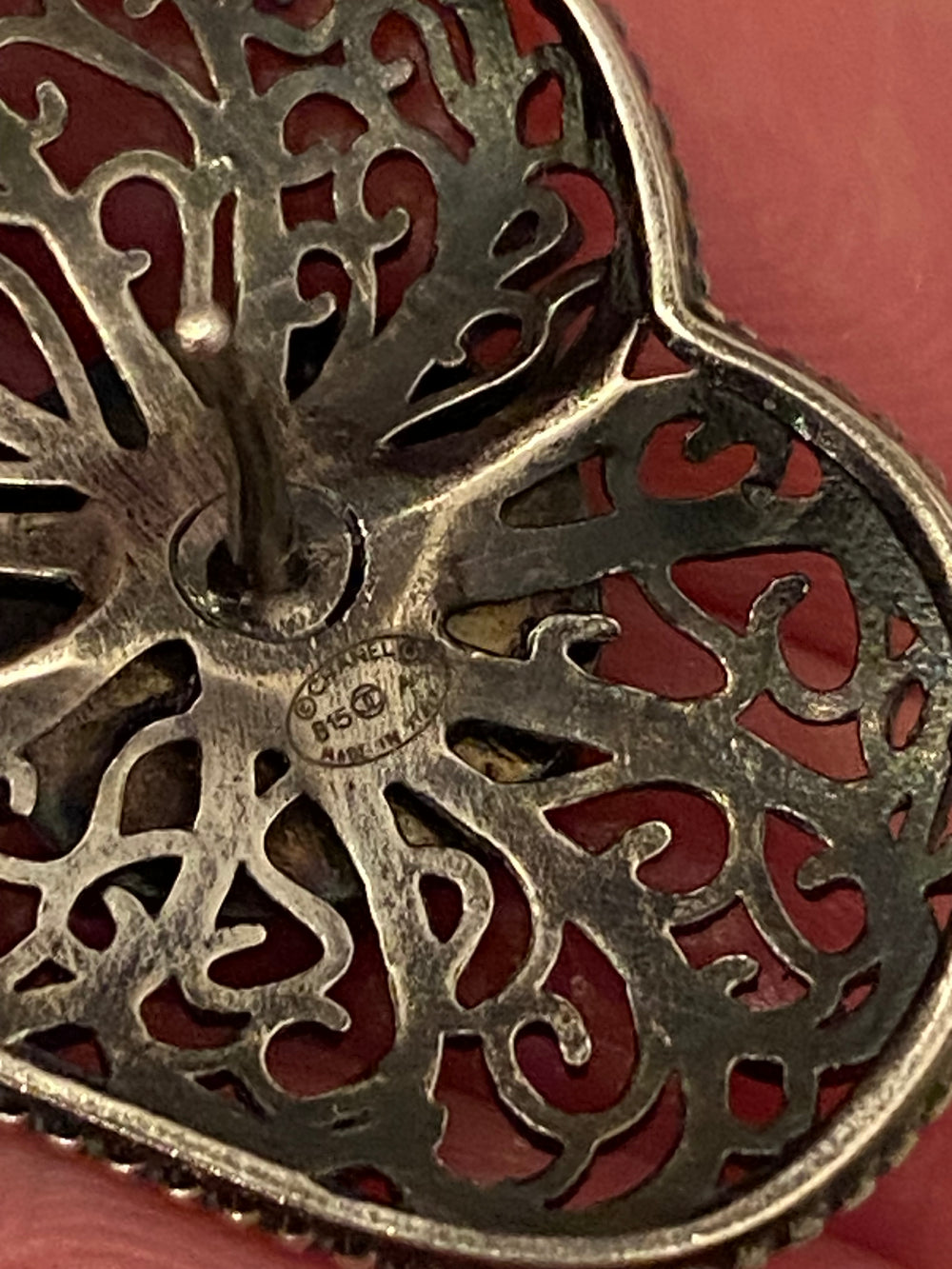 Pre Loved Chanel Vintage Ruthenium Heart Shaped CC Logo Earrings