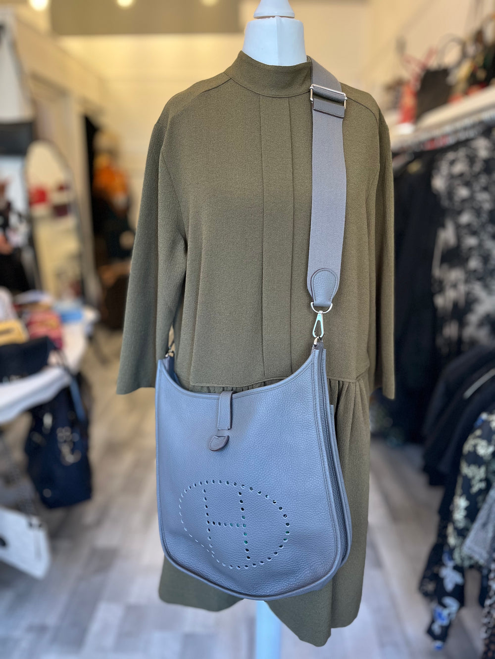 Pre Loved Hermes Evelyn in Etain with Palladium Hardware **RESERVED FM**