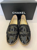 Pre Loved Chanel Black Patent & Sequins Leather Espadrilles size uk4