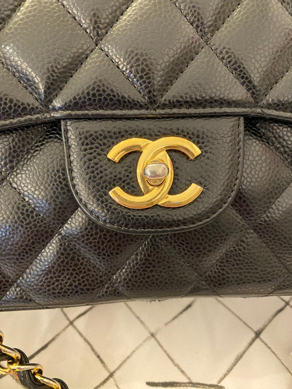 Pre Loved Chanel Double Flap Jumbo in Black Caviar Leather 2015