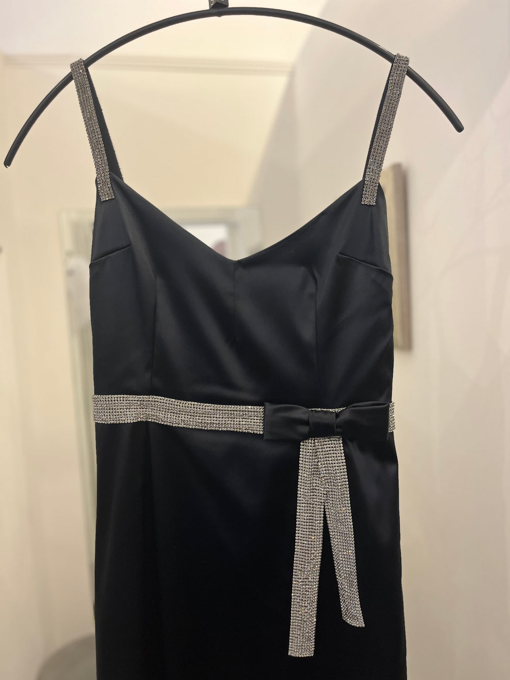 Pre Loved Dolce & Gabbana Long Satin Dress Crystal Diamante Details size 40 UK 8 (Excellent)