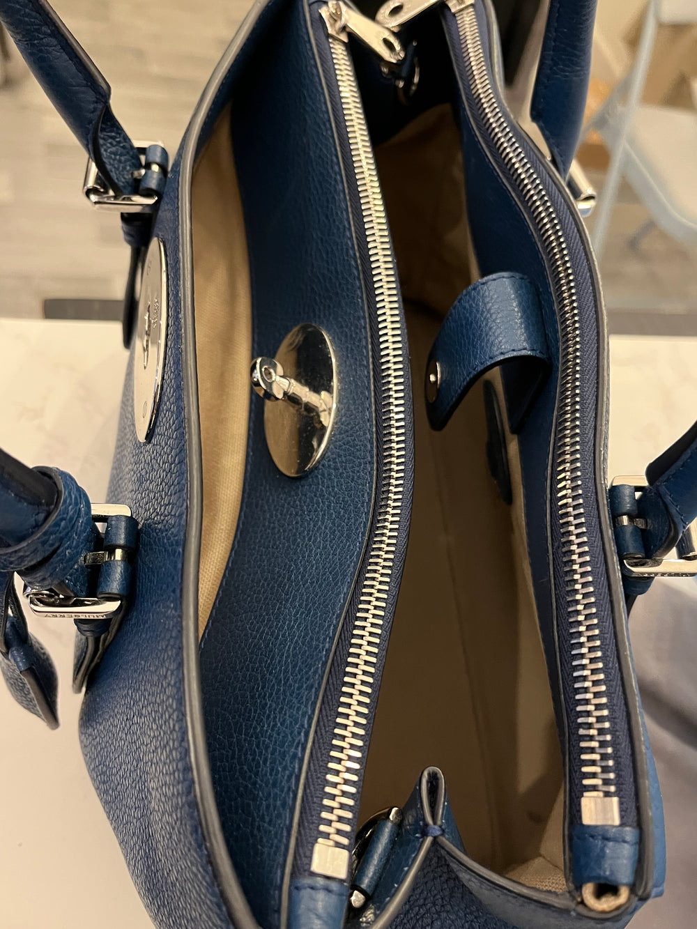 Pre Loved Mulberry Double Zipped Bayswater in Blue