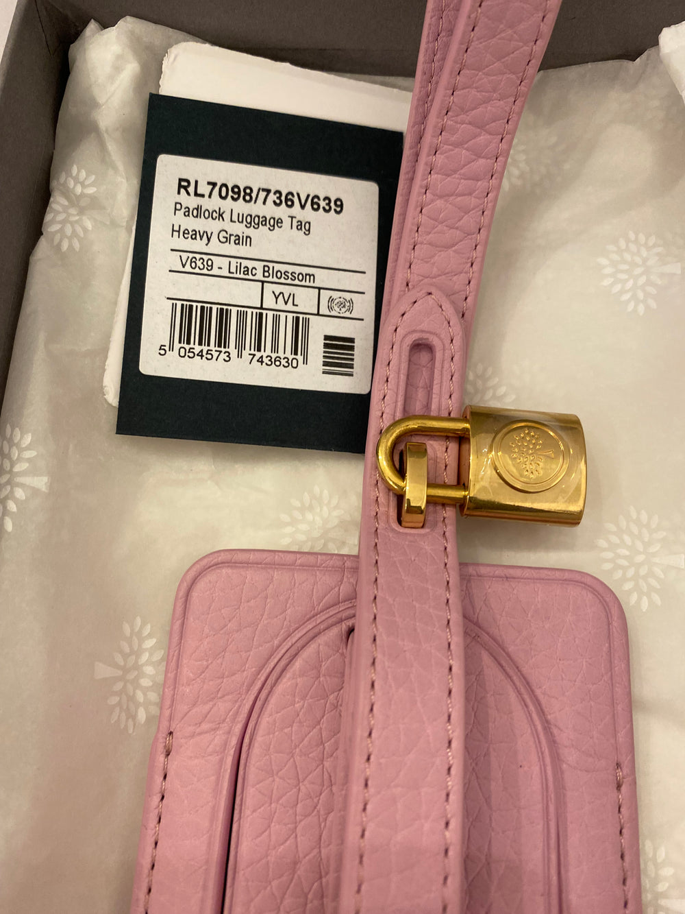 Pre Loved Mulberry Lilac Blossom Heavy Grain  Leather Padlock Luggage Tag (new)