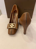 Pre Loved Louis Vuitton Flower Motif Brown Leather Heels UK 6