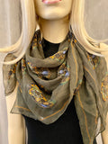 Pre Loved Alexander McQueen Olive Silk Skull Scarf