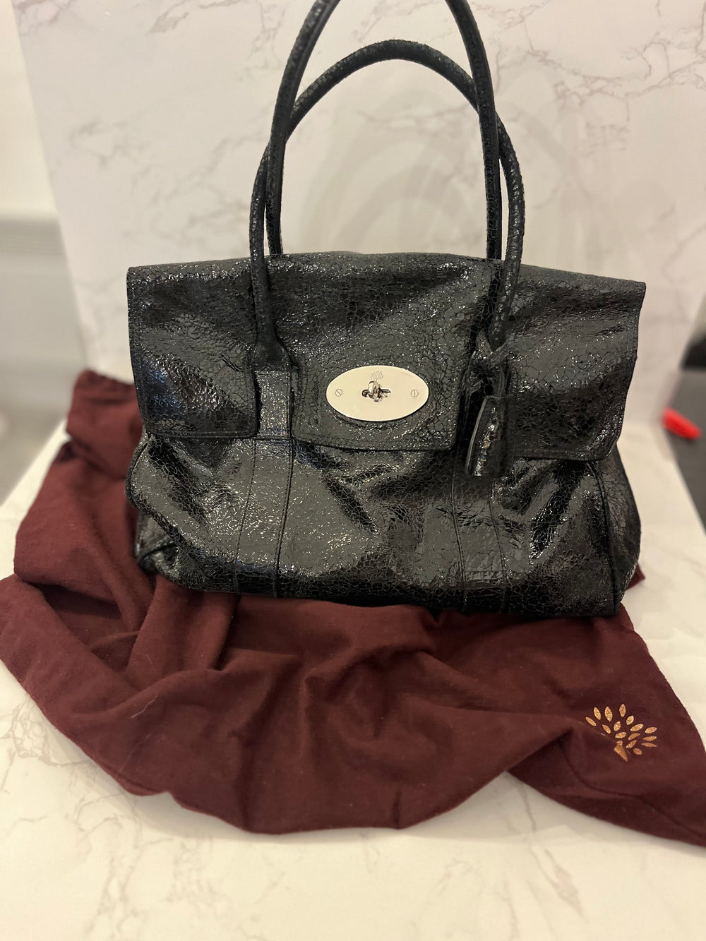 Pre Loved Mulberry Bayswater in Black Crinkle Patent Leather (pristine)