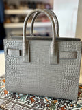 Pre Loved Saint Laurent Small Sac de Jour handbag in grey exotic embossed leather