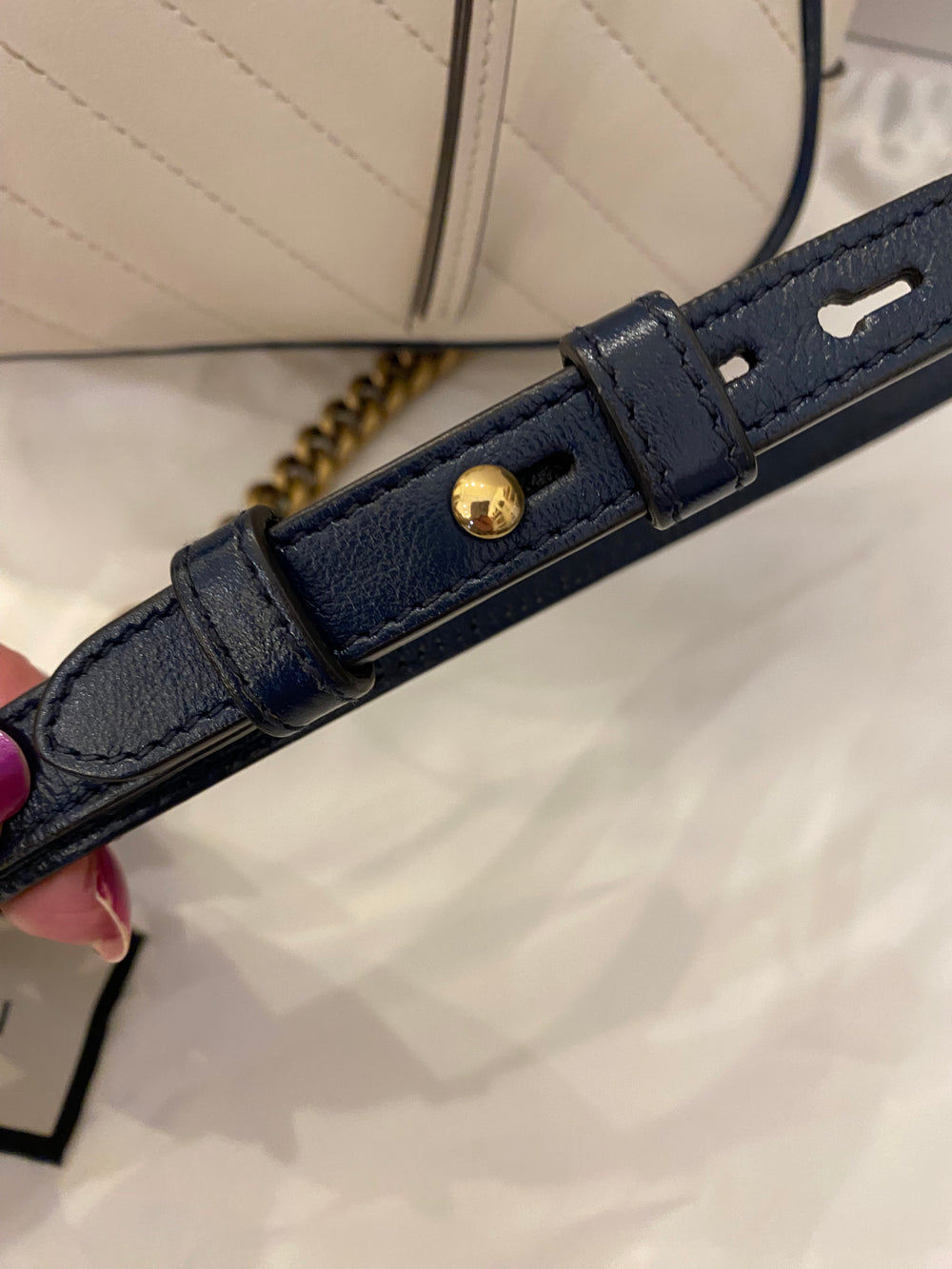 Pre Loved Gucci GG Marmont Bamboo Top Handle Handbag in White