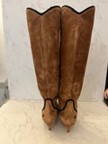 Roger Vivier Long Tan Suede Heeled Boots Size UK3.5 (fits 4) New