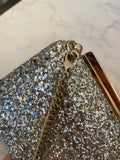 Pre Loved Jimmy Choo Champagne Glitter Clutch Bag - excellent