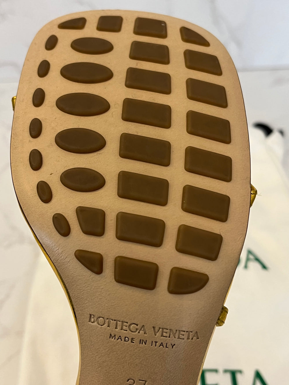 Pre Loved Bottega Veneta Gold Strappy Heeled Sandals UK4 (as new)