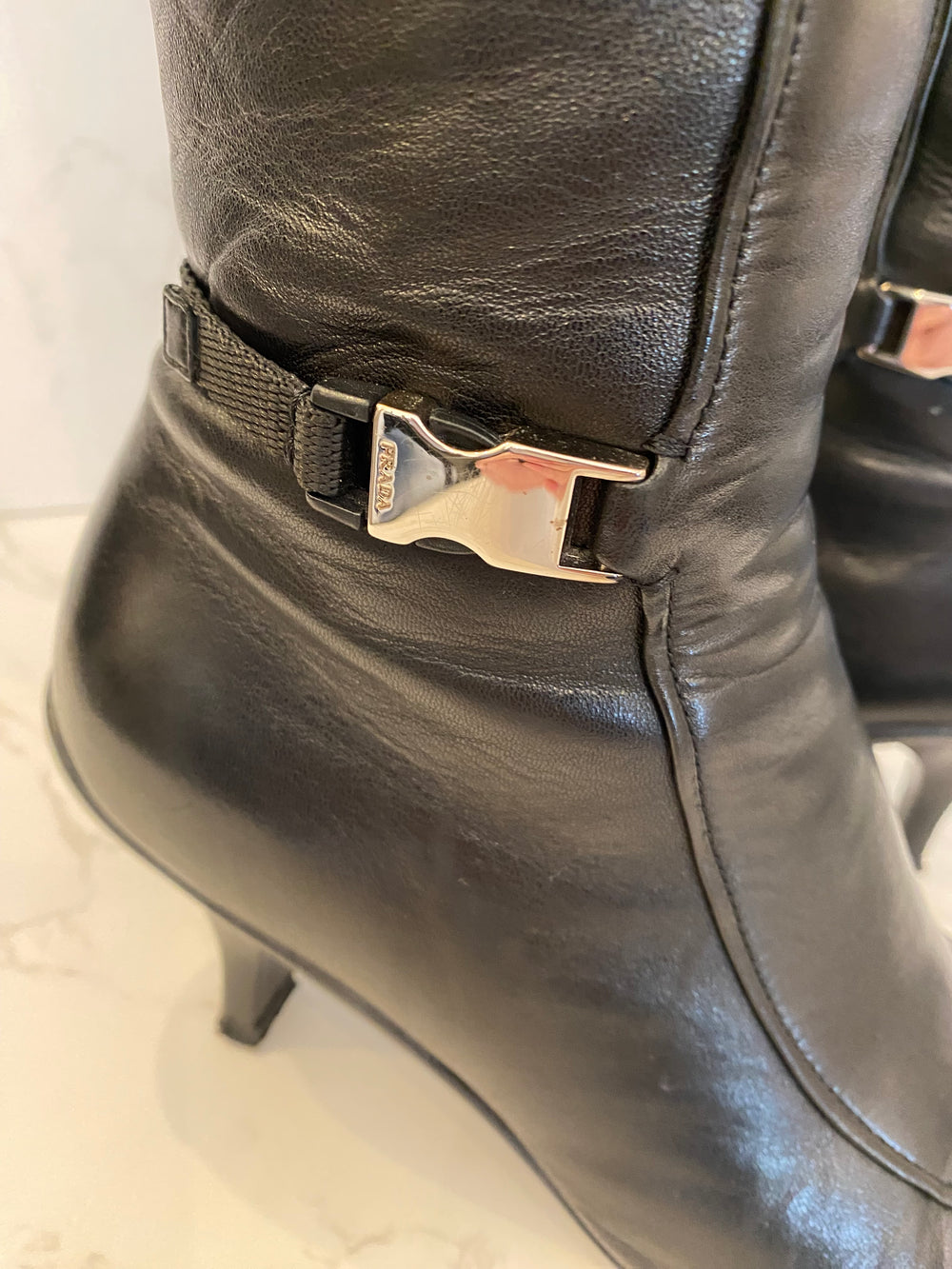 Pre loved Prada Black leather Boots Size  UK4 (fit UK5)