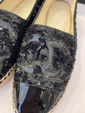 Pre Loved Chanel Black Patent & Sequins Leather Espadrilles size uk4