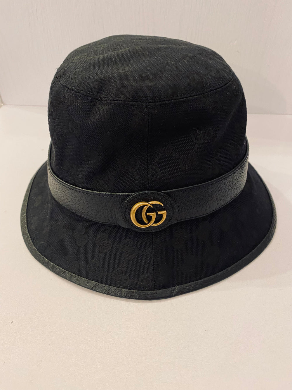 Preloved Gucci Leather Trimmed Canvas Black Bucket Hat size M