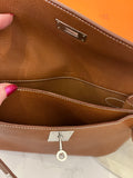 Pre Loved Hermes Kelly Depeches 25 pouch  in Gold Leather with Palladium Hardware