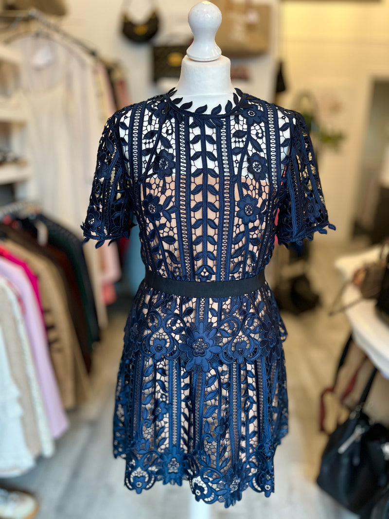 princess polly baby blue dress Reiss Hudson Fitted Asymmetric Midi Dress, Nude/Navy main image 1