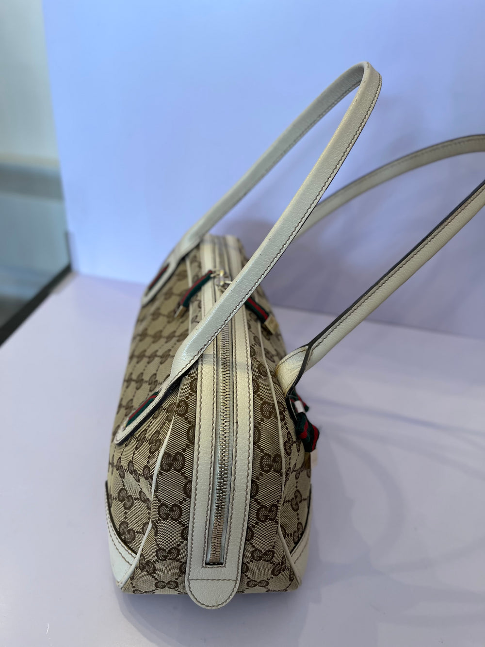 Pre Loved Gucci Vintage Princy Bag in GG Monogram Canvas with Leather Handles