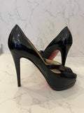 Pre Loved Christian Louboutin 130 Black Patent Peeptoe Mary-Jane Heels Size UK 5.5