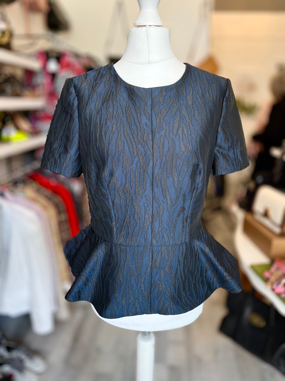 Pre Loved Alexander McQueen Black & Navy Peplum Top