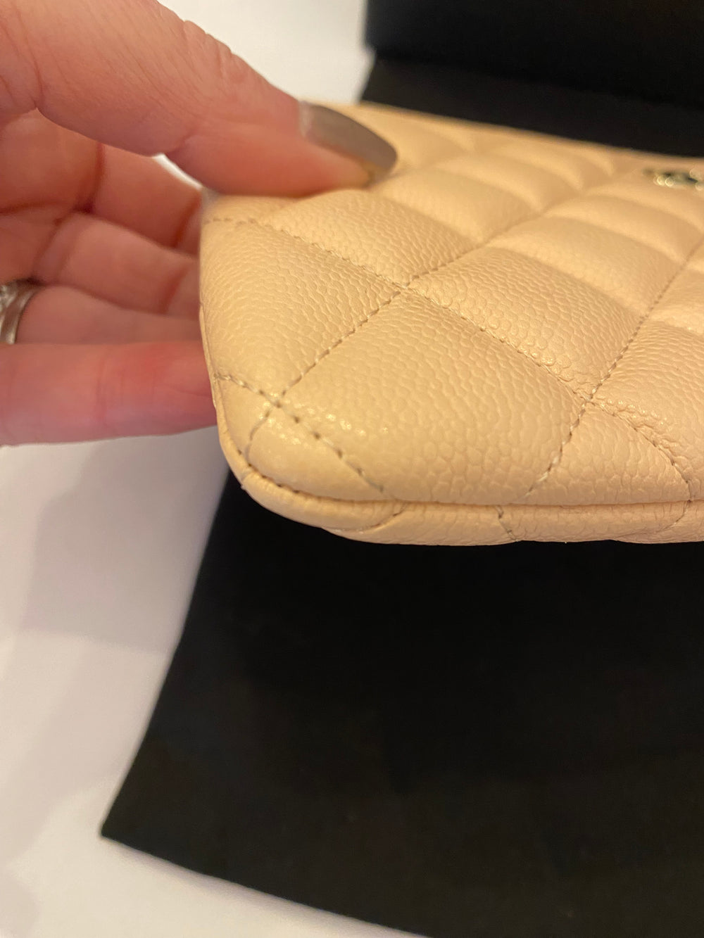 Pre Loved Chanel Peach Caviar Leather O-Case (excellent)