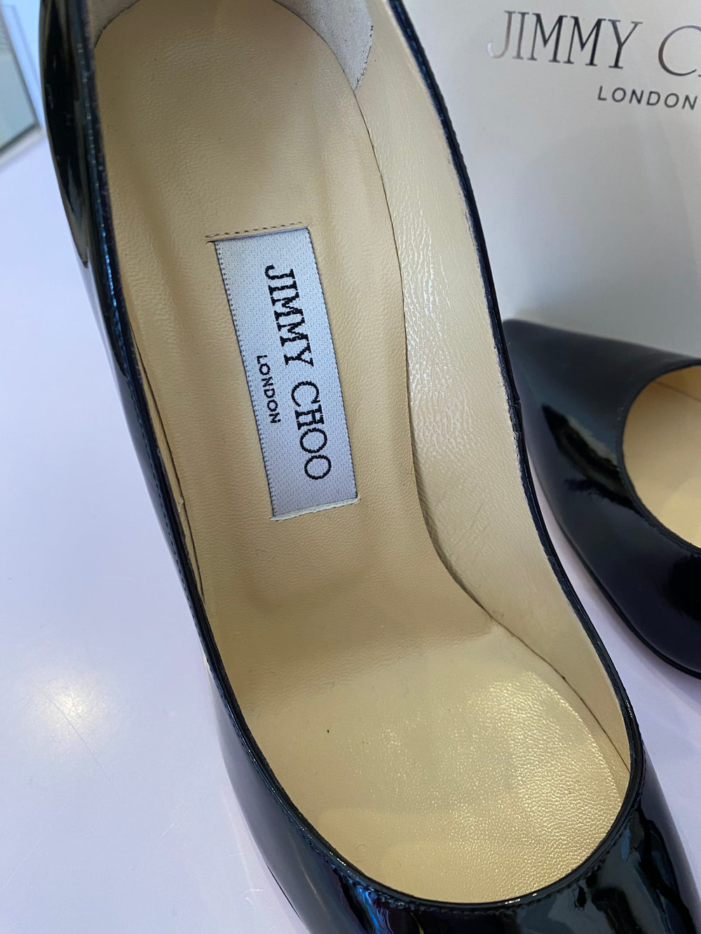 Pre Loved Jimmy Choo Anouk Black Patent Heels UK4.5 (excellent)
