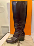 Pre Loved Hermes Purple/ Oxblood Classic Leather Knee high Boots Size uk5.5