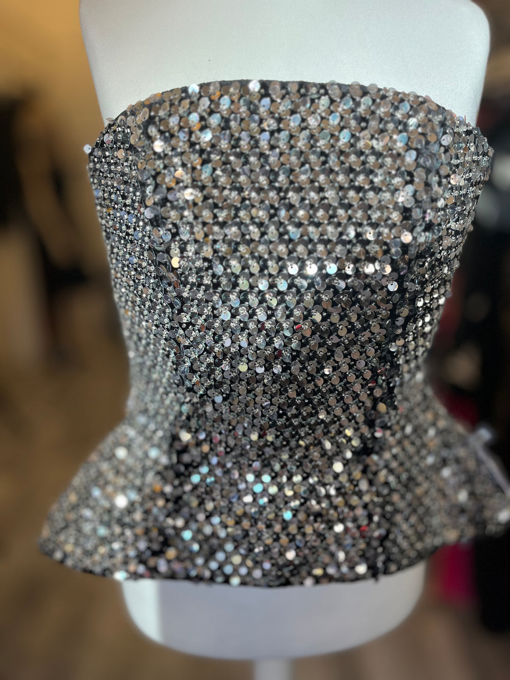 Pre Loved Nadine Merabi Paige Silver Sequin Corset Top UK8 (excellent)