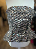 Pre Loved Nadine Merabi Paige Silver Sequin Corset Top UK8 (excellent)