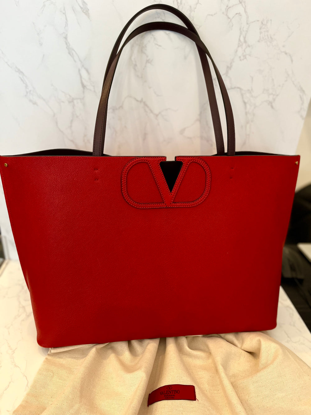 Pre Loved Valentino Garavani Red Leather Tote Bag