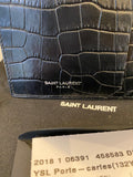 Saint Laurent Fragments Zipped Card Case in Black Embossed Leather
