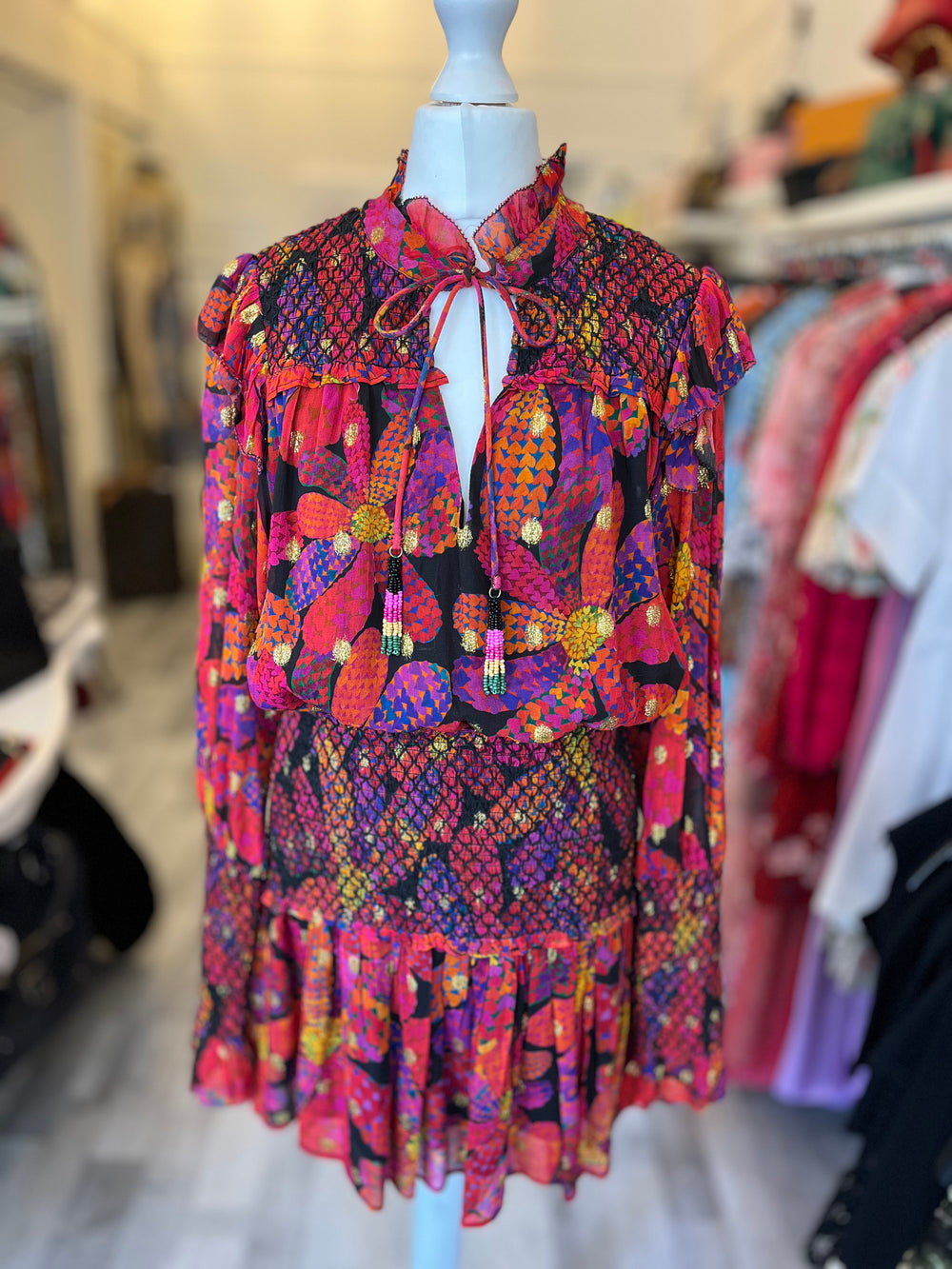 Pre Loved Farm Rio Multicoloured Mini Dress size S