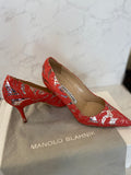 Pre Loved Manolo Blahnik Silver & Coral Lace Heels UK 4