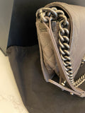Pre Loved Chanel Medium Reverso Boy Bag in Grey Calf Leather
