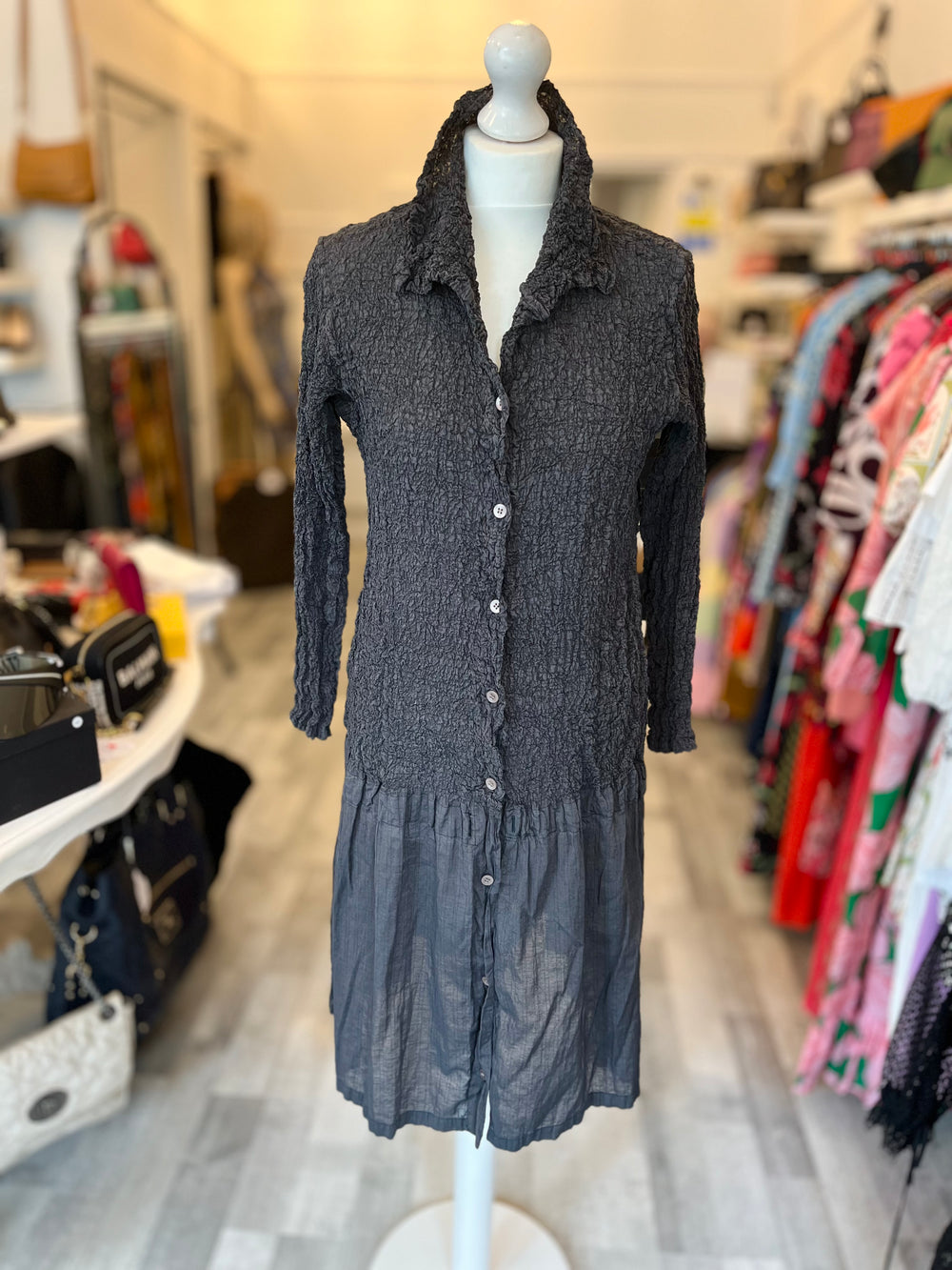 Pre Loved Issey Miyake Ash Grey Drop Waist Dress Size S-M