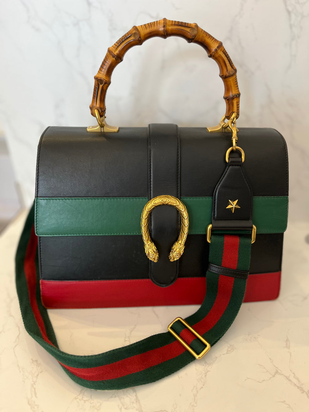 Pre Loved Gucci Tricolour Large Dionysus Bamboo Top Handle