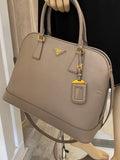 Pre Loved Prada Saffiano Lux Large Promenade Bag in Argilla Grey (excellent)