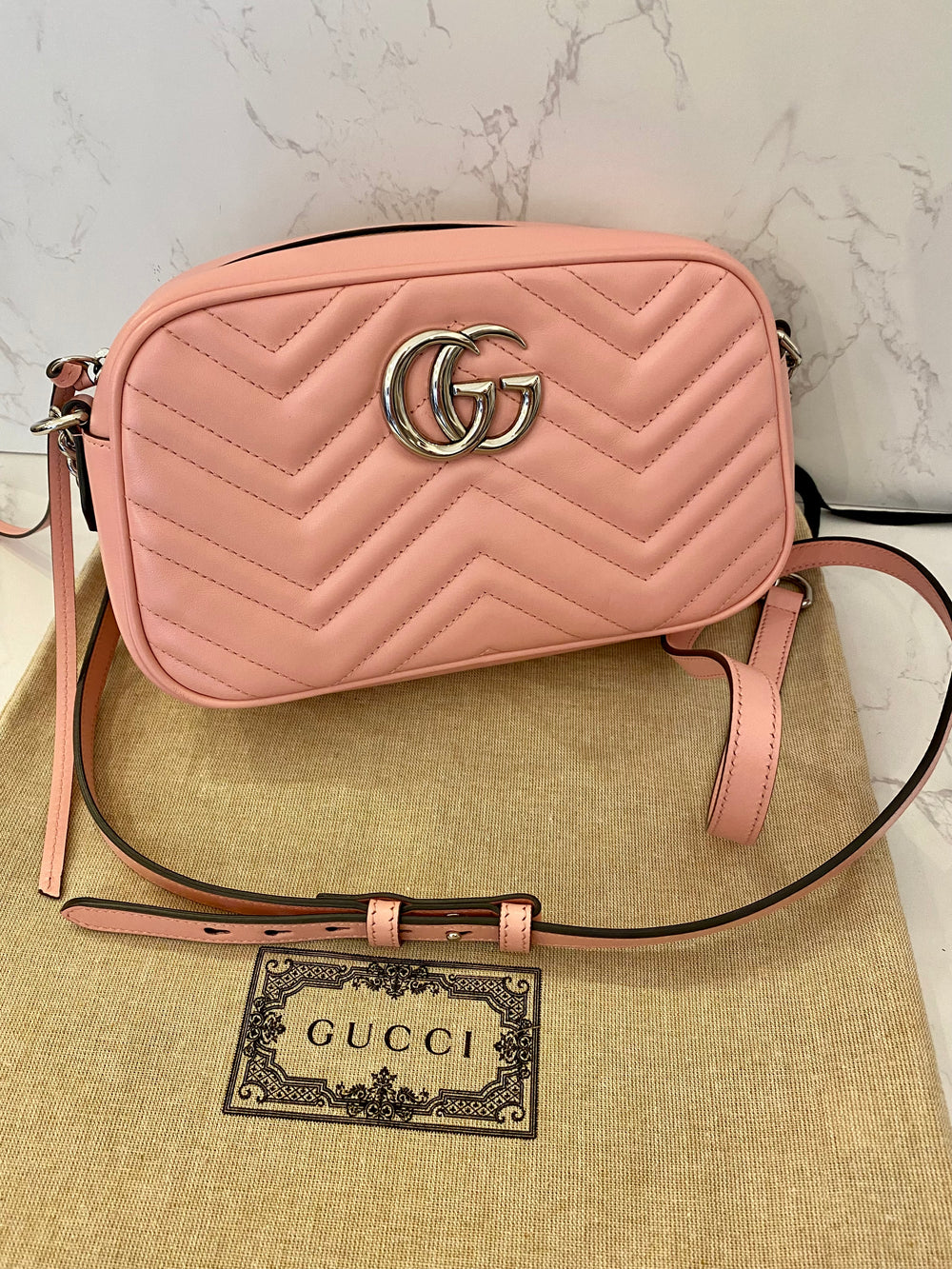 Pre Loved Gucci GG Marmont Matelasse Shoulder/Crossbody in Wild Rose (excellent)