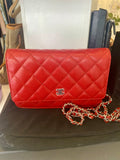Pre Loved Chanel Wallet on Chain in Red Caviar Leather (excellent)