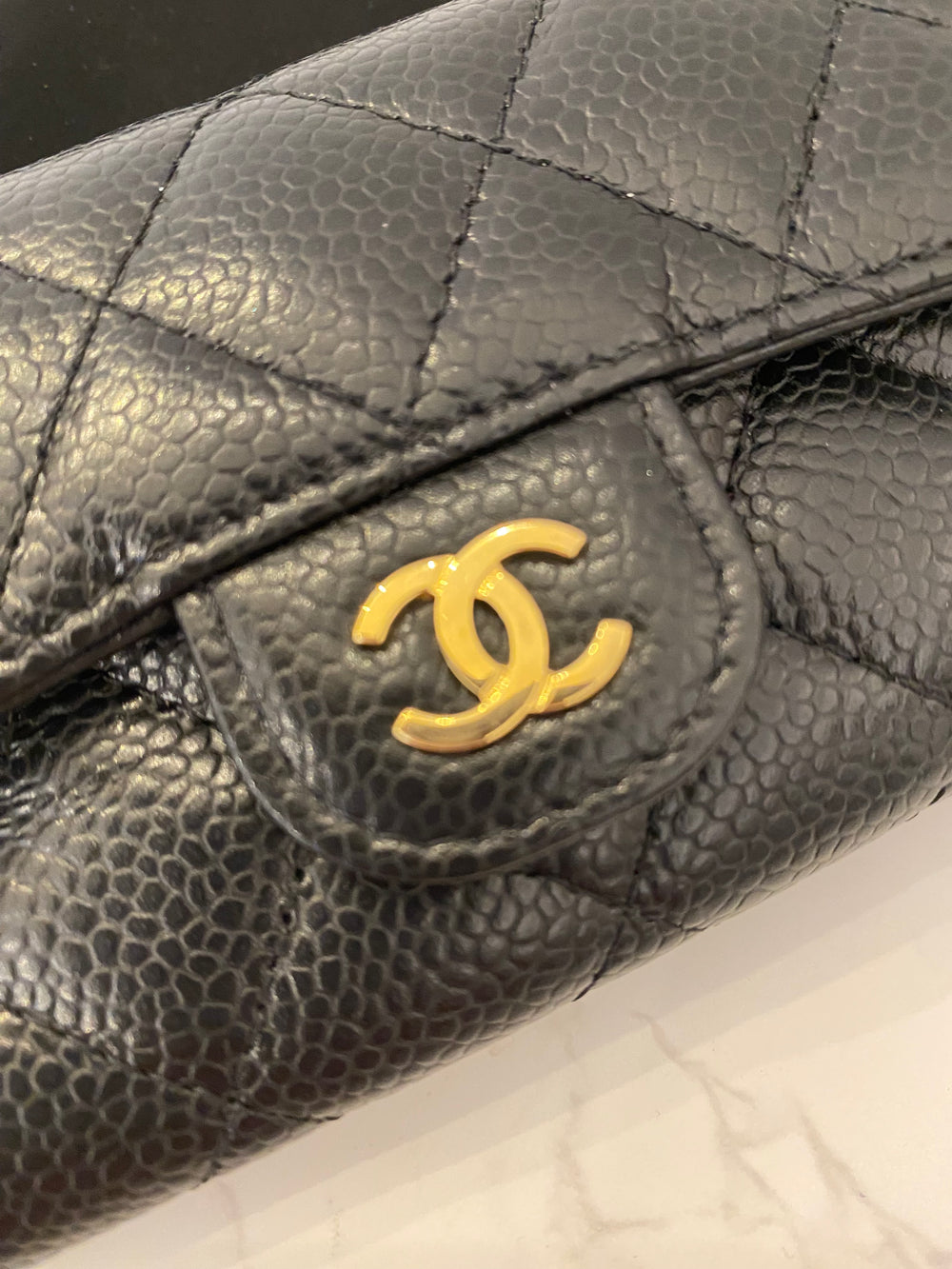Pre Loved Chanel Classic Quilted Flap Cardholder in Black Caviar Leather (as new)