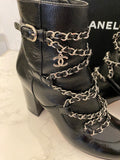 Pre Loved Chanel Black Crackle Patent Ankle Boots UK 4.5