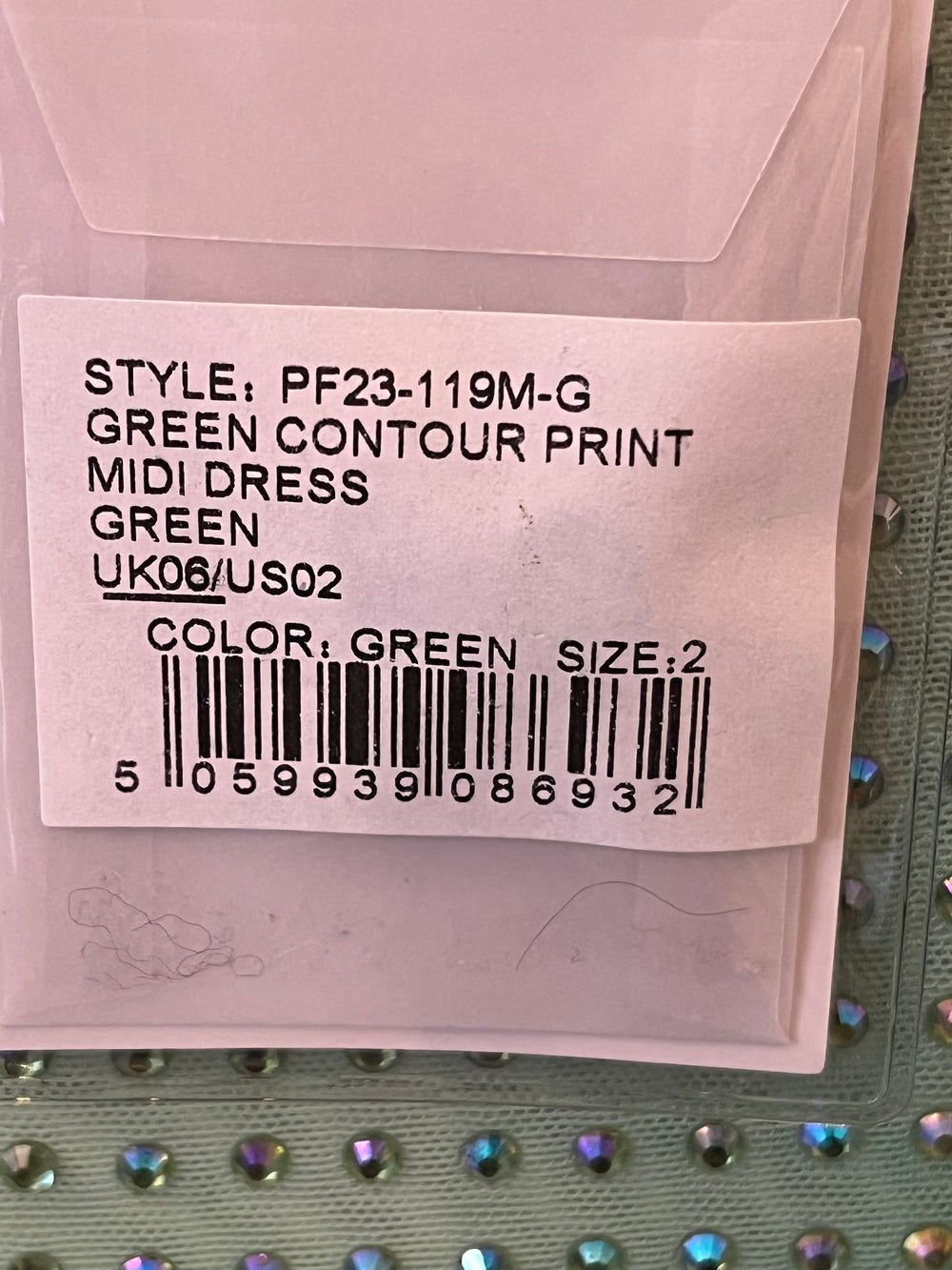 Pre Loved Self Portrait Green Contour Midi Dress with Crystals (new)