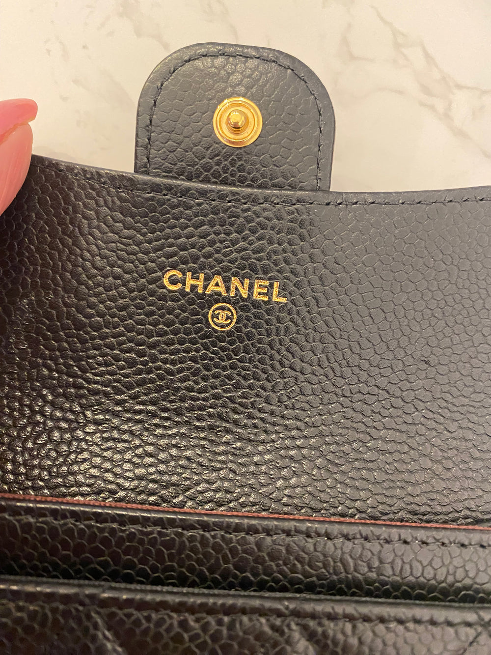 Pre Loved Chanel Classic Quilted Flap Cardholder in Black Caviar Leather (as new)