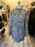 Pre Loved Chanel Grey & White Check Camellia Coat size FR42 UK 14